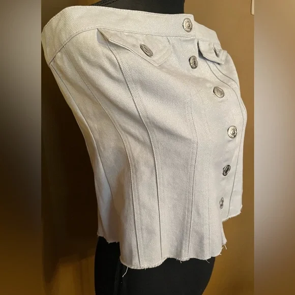 Zara Light Denim Button Up Tube Top New - Picture 6 of 12